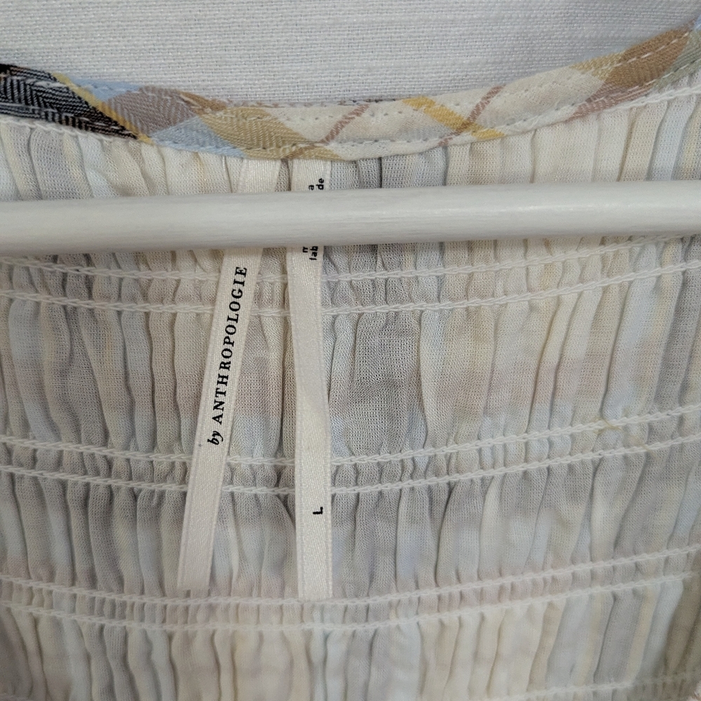 Anthropologie Plaid Gathered Button Front Long Lined A-line Dress L - Picture 5 of 7